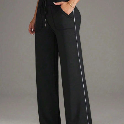 High Waist Straight Leg Casual Wide Leg Pants Side Stripe Sports Loose Slimming Yoga Trousers European Style