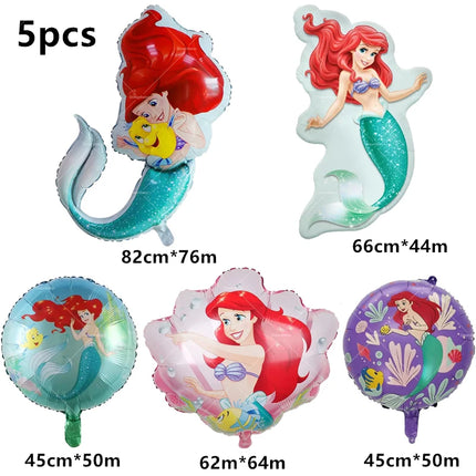 Mermaid Balloons The Little Princess Happy Birthday Banner Party Decoration Disposable Tableware Cake Topper Background Stickers
