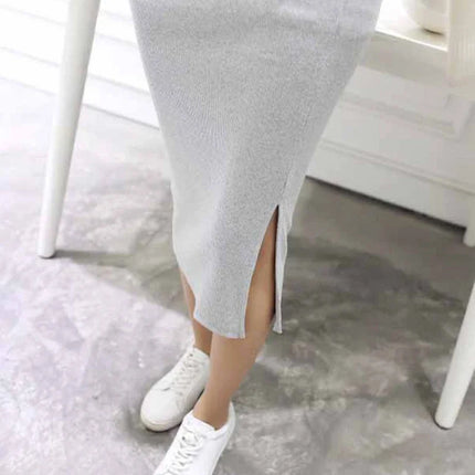 Summer Women Black Skirts Sexy Chic Pencil Skirts 2025 Slim Fit Female Faldas Wool Rib Knit Long Package Hip Split Waist Skirt