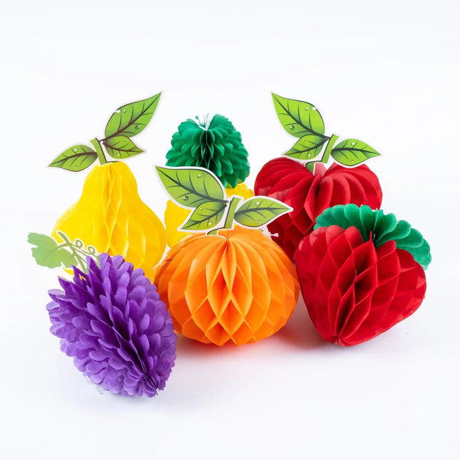 Summer Fruit Honeycomb Ball Strawberry Pineapple Grape Pear Orange Paper Honeycomb Hangings Happy Fruit Birthday Party Decor