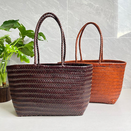 Handbags Women's Genuine Leather Shoulder Bag Weaving Casual Shopping Bag Vintage Big Tote Purse Cowhide Cross Hand Bags Lady