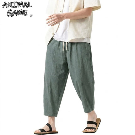 Korean Linen Pants Man Summer Pants for Men Gym Man Baggy Pant Loose Harem Pant Lightweight Streetwear Men's Cotton Work Pants