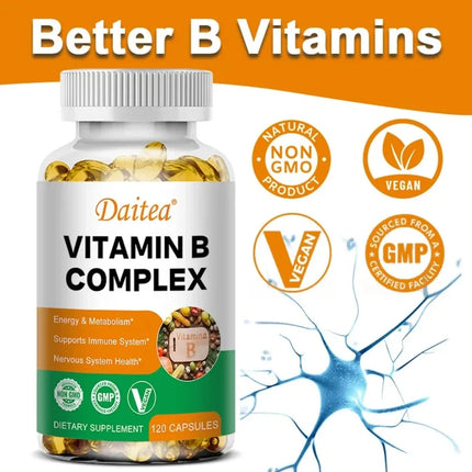 Vitamin B Complex (Folic Acid Biotin B1 B2 B3 B6 B12) - Support Cellular Energy & Mental Clarity