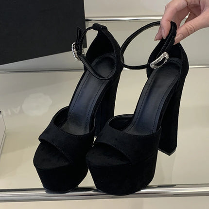 Liyke Model Show Sexy Extreme High Heels Chunky Platform Sandals Women Fashion Crystal Buckle Peep Toe Stripper Pole Dance Shoes