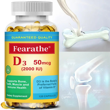Vitamin D3 Capsules 2000 IU, Essential Daily Vitamin Supplement, Support Bone Teeth Muscle & Immune Wellness, Non-GMO