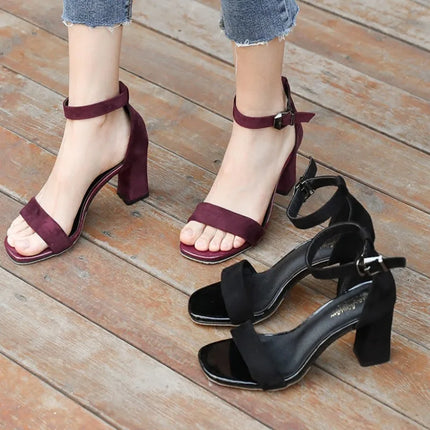 Women's 2025 Summer Fashion Sandals Medium High Heel Plus Size 34-42 Outdoor Sandalias Elegant Bridal Buckle Strap Wedding Shoes
