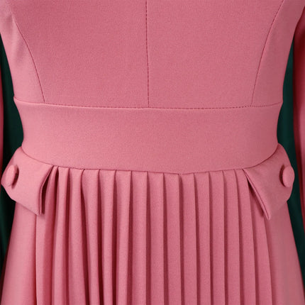 Elegant Office Dresses for Woman O Neck Three Quarter Sleeve Pleated Mid Calf Formal Ladies Business Work Wear Dress Midi Cloth