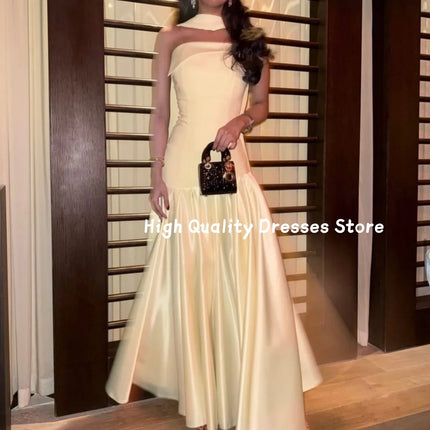 Prom Dresses Halter Neck Satin Mermaid Prom Gown Ruffle Hem Floor Length For Wedding Guest Gala Banquet Party Customized