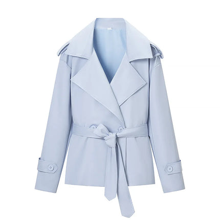 Women's Long-sleeve Collared Tie-front Jacket for Spring/Fall; A Stylish, Loose-fitting Coat.Available in Red,Apricot,Green,Blue