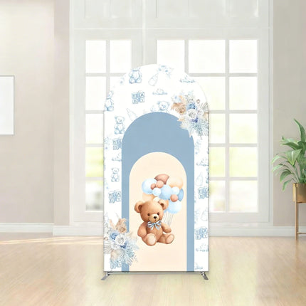 LS Bear Baby Show Arch Backdrop Cover Blue Hot Air Balloon Star Adventure Party Background Newborn Boy 1st Birthday Photo