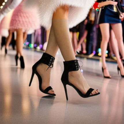 Black Plus Size Simple Straight High-heeled Sandals for Women, 2026 Summer New Sexy Back Zipper Women's Shoes Fashion Sandals