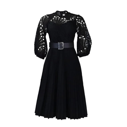 African luxury fashion plus lace hook flower sexy hollow out pleated European and American comfortable dress formal dress