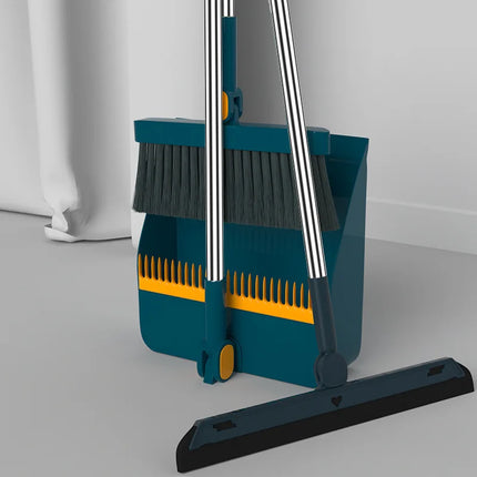Soft Bristle Broom and Dustpan Set for Home Thickened Hair Sweeper with Squeegee Scraper for Floors
