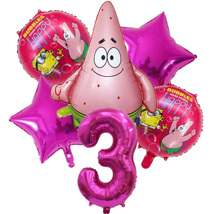 6Pcs SpongeBob Patrick Star Balloon set Birthday Party Golde Blue Numbers Balloons Boys Girls Baby Shower Party Supplies Gifts