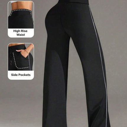 High Waist Straight Leg Casual Wide Leg Pants Side Stripe Sports Loose Slimming Yoga Trousers European Style