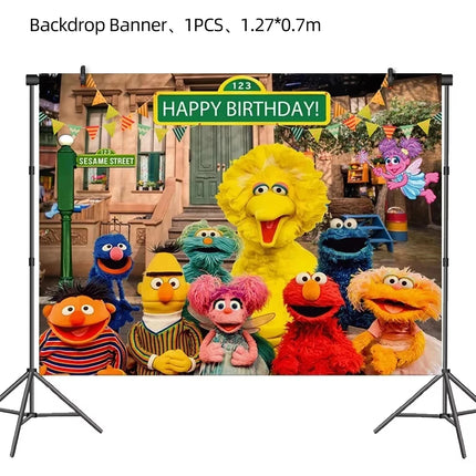 Cartoon Sesames  Street Birthday Party Decor Elmo and Friends Theme Tablecloth Plate Balloon Set Cake Decor Baby Shower