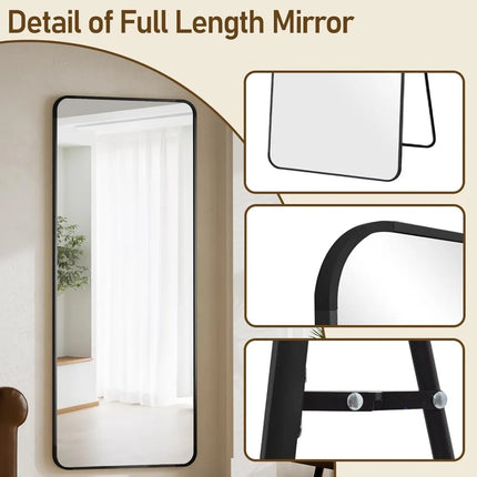 71"x26" Full Length Mirror, Aluminum Frame, Floor Standing or Wall Mount, Black