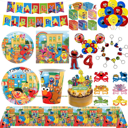 Cute Sesamess Happy Birthday Decor Elmo Balloons Cookie Monster Plate Cup Stickers Party Glasses Party Supplies Event Gifts