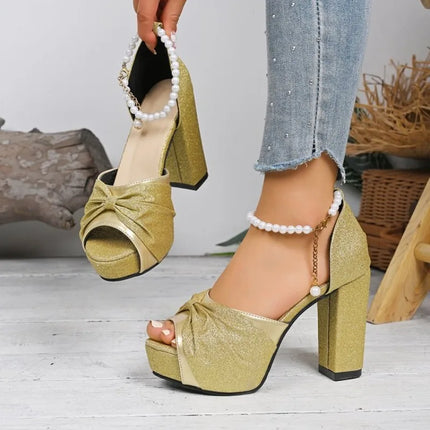 Women Sandals Thick Platform Sandals Woman Summer Square Toe High Heels Shoes Plus Size Party Dress Shoes Women