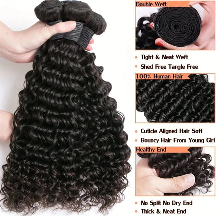 15A Human Hair Bundles 28 30 32 Inch  Deep Wave Bundles Human Hair Unprocessed Brazilian Virgin Deep Curly Weave 4 Bundle