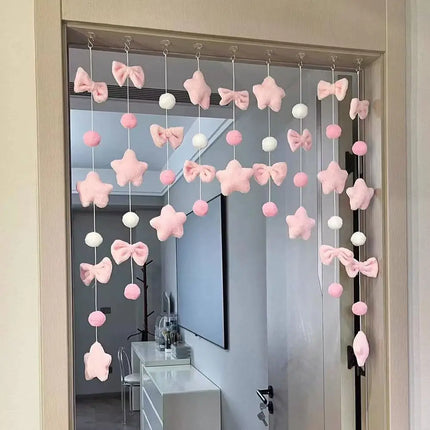 Bow Heart Shaped Curtain Partition Romantic Pink Tassel Door Curtain Living Room Divider String Partition Window Valance Decor