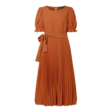 2026 ZANZEA Elegant Pleated Dress Women Summer Sundress Short Puff Sleeve Midi Dresses Solid A Line Work Vestidos Holiday Robe