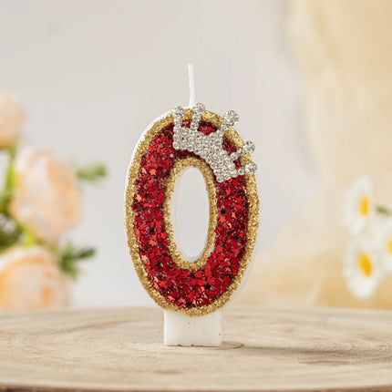 Crown Candles New Creative Number 0-9 Pink Blue Red Birthday Wedding Party Cake Decoration Handmade Crown Powder Sequin Cake Dec