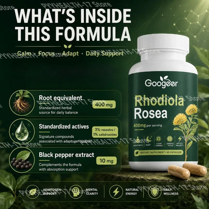 Googeer Rosavins Capsules Herbal Wellness Supplement Energy Focus Sleep Immune Support for Men and Women 60 Capsules