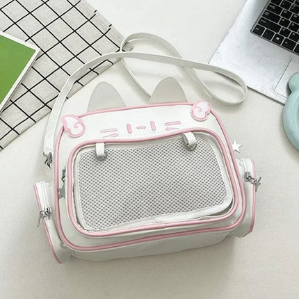 Women's Fashion Backpacks Y2K Style Japan Kawaii Cat Ita Bag PU Cute Girls Transparent Pocket Aesthetic Shoulder Crossbody Bags