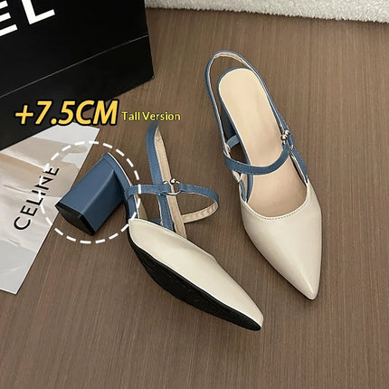 Women Slingback Pumps Pointed Toe Block Heels Two Tone Contrast Strap Ankle Buckle Shoes for Ladies Women's High‑heel Sandals