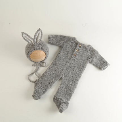 Newborn Knitted Angola Fuzzy Romper Baby Animal Outfit Photography Props Baby Cartoon Wolf Footed Overall Sets Photo Props