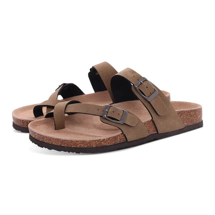 Evshine New Women's Cork Footbed Sandals Double Adjustable Buckle Slide Sandals Slip On Walking Summer Shoes Cork Clogs Slippers