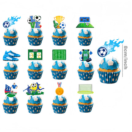 24Pcs Soccer Themed Happy Birthday Cupcake Toppers - Football Trophy Design Cake Decorations for Sports Birthday Party Supplies
