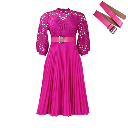 African luxury fashion plus lace hook flower sexy hollow out pleated European and American comfortable dress formal dress