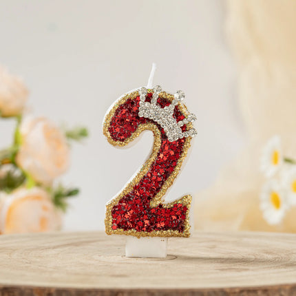 Crown Candles New Creative Number 0-9 Pink Blue Red Birthday Wedding Party Cake Decoration Handmade Crown Powder Sequin Cake Dec