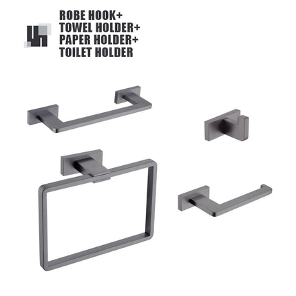 Gunmetal Stainless Steel Bathroom Hardware Towel Rack Toilet Paper Holder,Toilet Brush,Robe Hook Towel Bar Holder Grey Stainless
