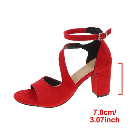 2026 Summer New Women Sandals Ankle Strap Heels Women Open Toe Chunky High Heels Shoes for Women Party Dress Sandals Big Size 43