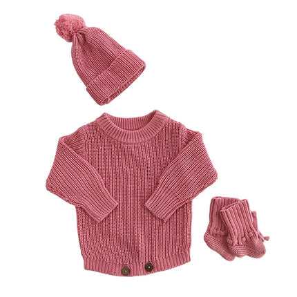 Personalized Name Baby Romper Autumn Winter Warm Knitted Sweater Jumpsuit Infant Outfit Hat Socks Set Newborn Clothes Gift