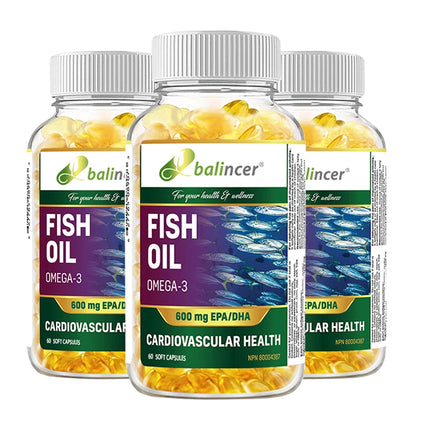 630mg Wild Caught Omega 3 Fish Oil Softgels, Rich EPA & DHA Daily Nutrient Supplement, Brain Eye Joint Skin & Immune Support