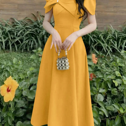 ZANZEA Elegant Women's Party Dresses Summer Fashion Square Neck Short Petal Sleeve Midi Dress Designer Wedding Guest Clothes