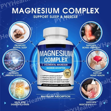 Magnesium Mineral Supplement Capsules, Glycinate Citrate Malate Blend Supports Bone Wellness Heart Health Sleep & Muscle