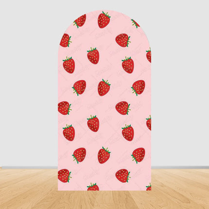 Pink Strawberry Arch Backdrop Cover Berry First 1st Birthday Party Custom Girl Baby Shower Background Decoration Personalized