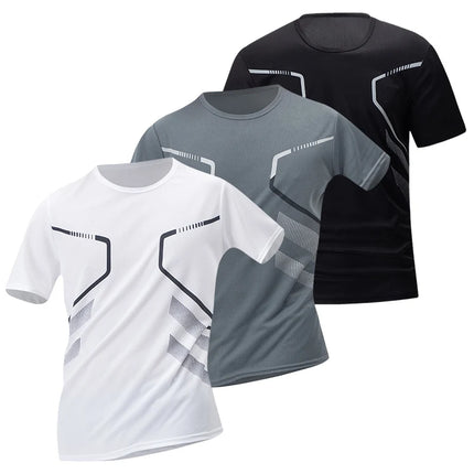 1/3 Piece Men's Four Season Printed Short Sleeved Sports Fitness Quick Drying Comfortable Plus Size Youth Casual Basic Top