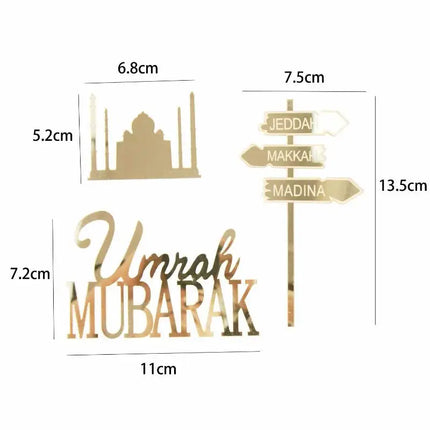 Mubarak Hajj Mubarak Letter Cake Topper Gold Color Acrylic Cake Decoration Birthday Cake Charms Personalized Umrah