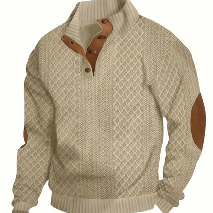 2026 Men's Spring and Autumn Hot Selling Fashionable Men's Casual Standing Collar Long Sleeved Jacquard Lapel Pullover Sweater