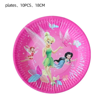 Cartoon Tinker bell Kids Birthday Party Decoration Tableware Elf Fairy Paper Plate Tablecloth Balloon Tinkerbell Party Supplies