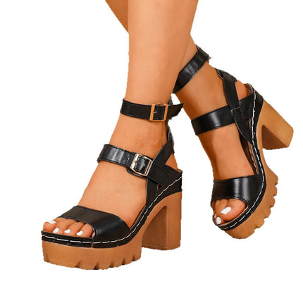 35-43 Plus Size Shoes for Women Summer Fashion Round Toe Platform Buckle Strap Non-slip High Heel Sandals Casual Beach Footwear
