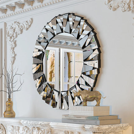 79cm Round Wall Mirror Large Accent Mirror Modern Home Art Accent Decor Mirror with Beveled Frame Bathroom Bedroom Livingroom