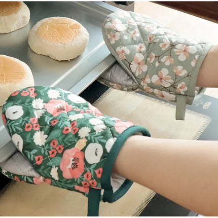 Flower Cotton Printed Baking Oven Gloves Home Kitchen Hot Resistant Heart-shaped Hand Clip Insulation Pad