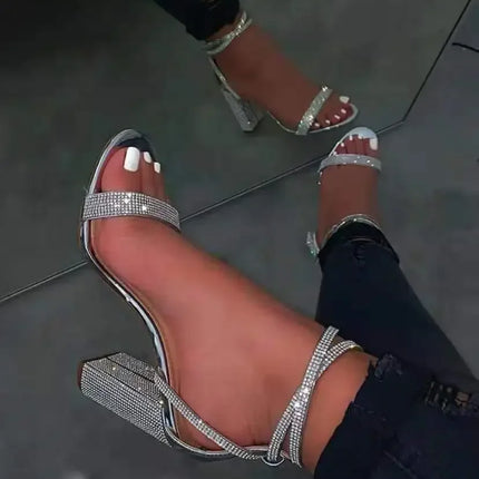Heel Sandals Women Rhinestone Sexy Transparent High Heels Sandals Female New Summer Party Dress Shoes Ladies Pumps Plus Size